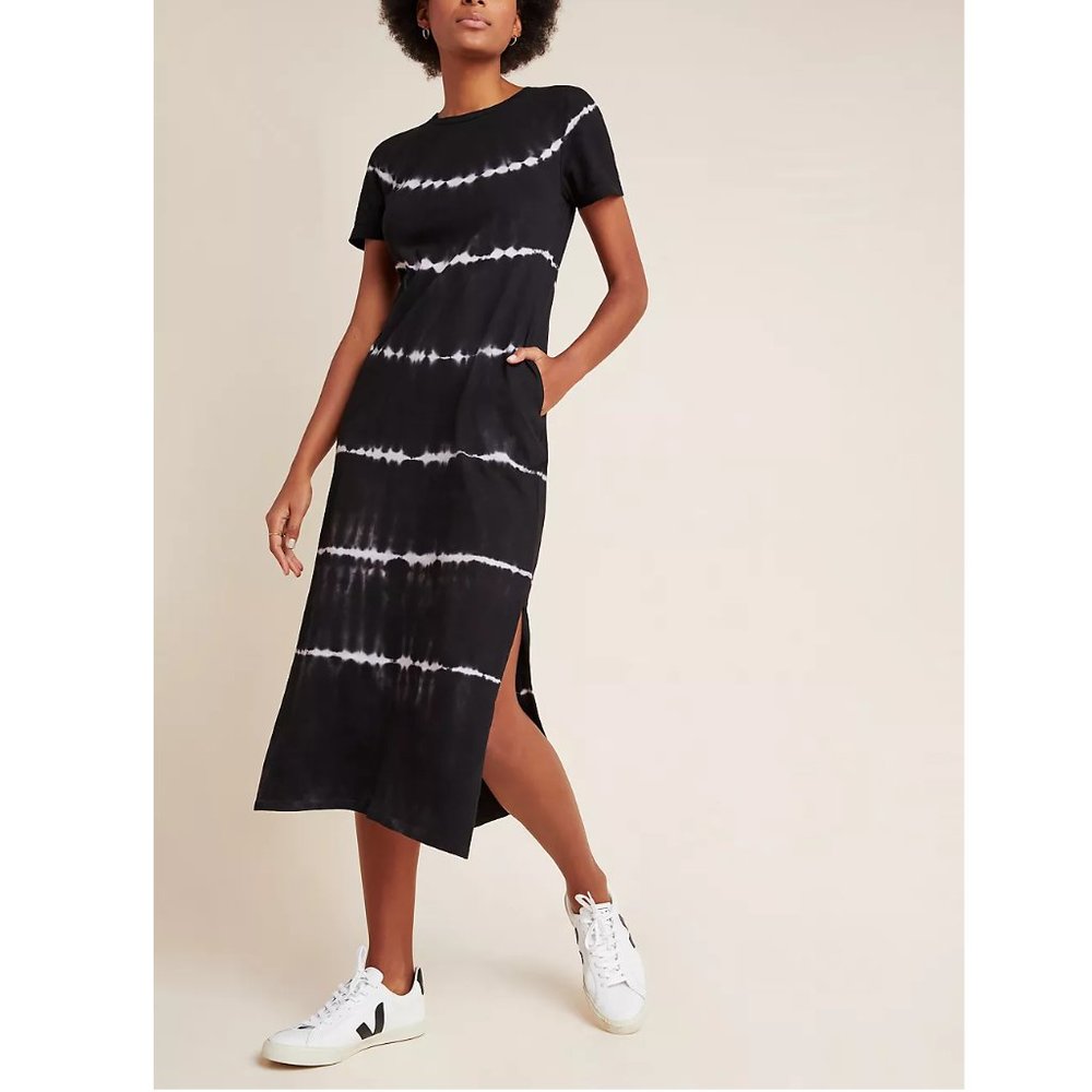 Anthropologie Saturday Sunday Melrose Tie-Dyed Midi Maxi T-shirt Dress Black S